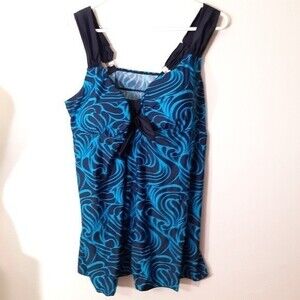 Tankini top 64 3x navy & turquoise blue  swimsuit bathing suit swim top xxxl